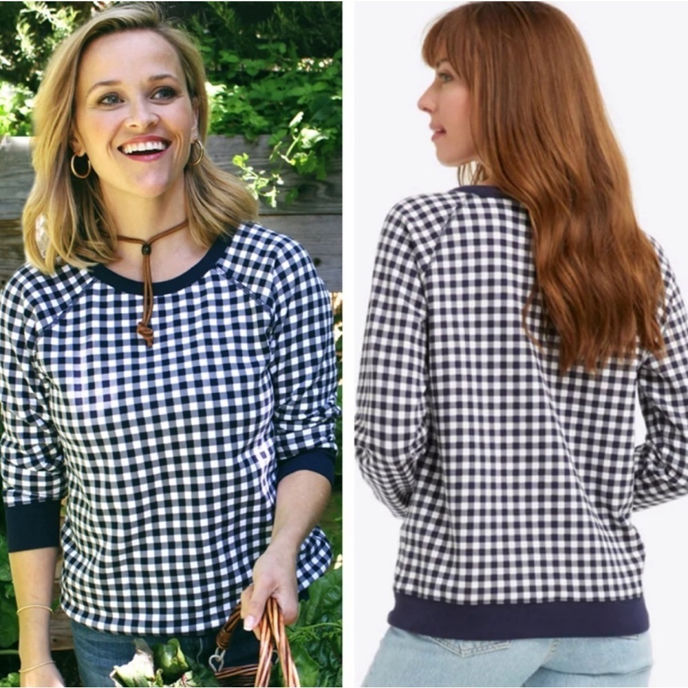 Draper James New Size S Blue and‎ White Gingham Natalie Sweatshirt